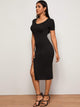 Solid Split Thigh Bodycon Dress
