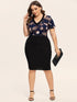 Plus Floral Print Combo Bodycon Dress