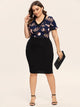 Plus Floral Print Combo Bodycon Dress