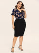 Plus Floral Print Combo Bodycon Dress