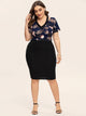 Plus Floral Print Combo Bodycon Dress