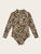 Leopard Zipper Front Long Sleeve One Piece Swimwear
