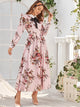 Floral Print Tie Neck Frill Trim Dress