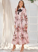 Floral Print Tie Neck Frill Trim Dress