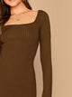 Square Neck Rib-knit Bodycon Dress Without Belt