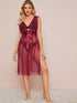 Sheer Mesh Tie Front Dress With Thong