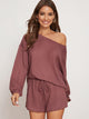Boat Neck Top & Drawstring Waist Shorts Set