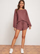 Boat Neck Top & Drawstring Waist Shorts Set