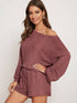 Boat Neck Top & Drawstring Waist Shorts Set