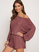 Boat Neck Top & Drawstring Waist Shorts Set