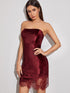 Contrast Lace Strapless Velvet Dress
