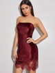 Contrast Lace Strapless Velvet Dress