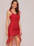 Mesh Panel Ruched Tie Straps Bodycon Dress