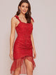 Mesh Panel Ruched Tie Straps Bodycon Dress