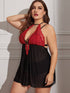 Plus Contrast Lace Mesh Halter Dress With Thong