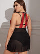 Plus Contrast Lace Mesh Halter Dress With Thong