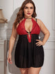 Plus Contrast Lace Mesh Halter Dress With Thong