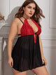 Plus Contrast Lace Mesh Halter Dress With Thong