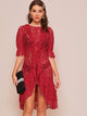Sheer Lace Ruffle Trim Asymmetrical Hem Dress