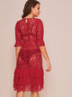 Sheer Lace Ruffle Trim Asymmetrical Hem Dress