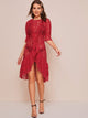 Sheer Lace Ruffle Trim Asymmetrical Hem Dress