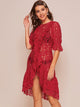 Sheer Lace Ruffle Trim Asymmetrical Hem Dress