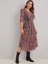 Floral Print Ruffle Trim Chiffon A-line Dress