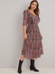 Floral Print Ruffle Trim Chiffon A-line Dress