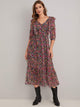 Floral Print Ruffle Trim Chiffon A-line Dress