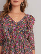 Floral Print Ruffle Trim Chiffon A-line Dress