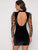 Dobby Mesh Puff Sleeve Backless Velvet Bodycon Dress