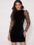 Dobby Mesh Puff Sleeve Backless Velvet Bodycon Dress