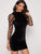 Dobby Mesh Puff Sleeve Backless Velvet Bodycon Dress
