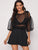 Swiss Dot Mesh Bodice Puff Sleeve Dress