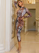 Glamaker Mock Neck All Over Print Bodycon Dress