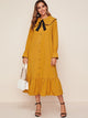 Peter Pan Collar Tie Neck Button Through Shirt Dress