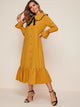 Peter Pan Collar Tie Neck Button Through Shirt Dress
