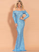 Missord Foldover Off Shoulder Sequin Bodycon Formal Dress