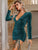Glamaker Deep V Neck Drawstring Ruched Glitter Bodycon Dress