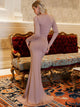 Glamaker Plunging Neck Ruched Wrap Front Split Mermaid Dress