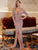 Glamaker Plunging Neck Ruched Wrap Front Split Mermaid Dress