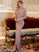 Glamaker Plunging Neck Ruched Wrap Front Split Mermaid Dress