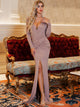 Glamaker Plunging Neck Ruched Wrap Front Split Mermaid Dress