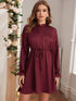 Flounce Sleeve Drawstring Waist Button Dress