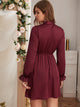 Flounce Sleeve Drawstring Waist Button Dress