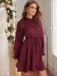 Flounce Sleeve Drawstring Waist Button Dress