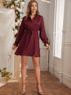 Flounce Sleeve Drawstring Waist Button Dress