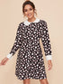 Contrast Collar All Over Print Shirt Dress