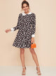 Contrast Collar All Over Print Shirt Dress
