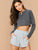 Two Tone Long Sleeve Top With Shortie PJ Set